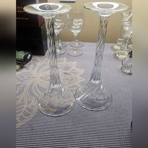 J G DURAND Fine 24% Lead Crystal Clerval Candlesticks Pair Made in FRANCE 10